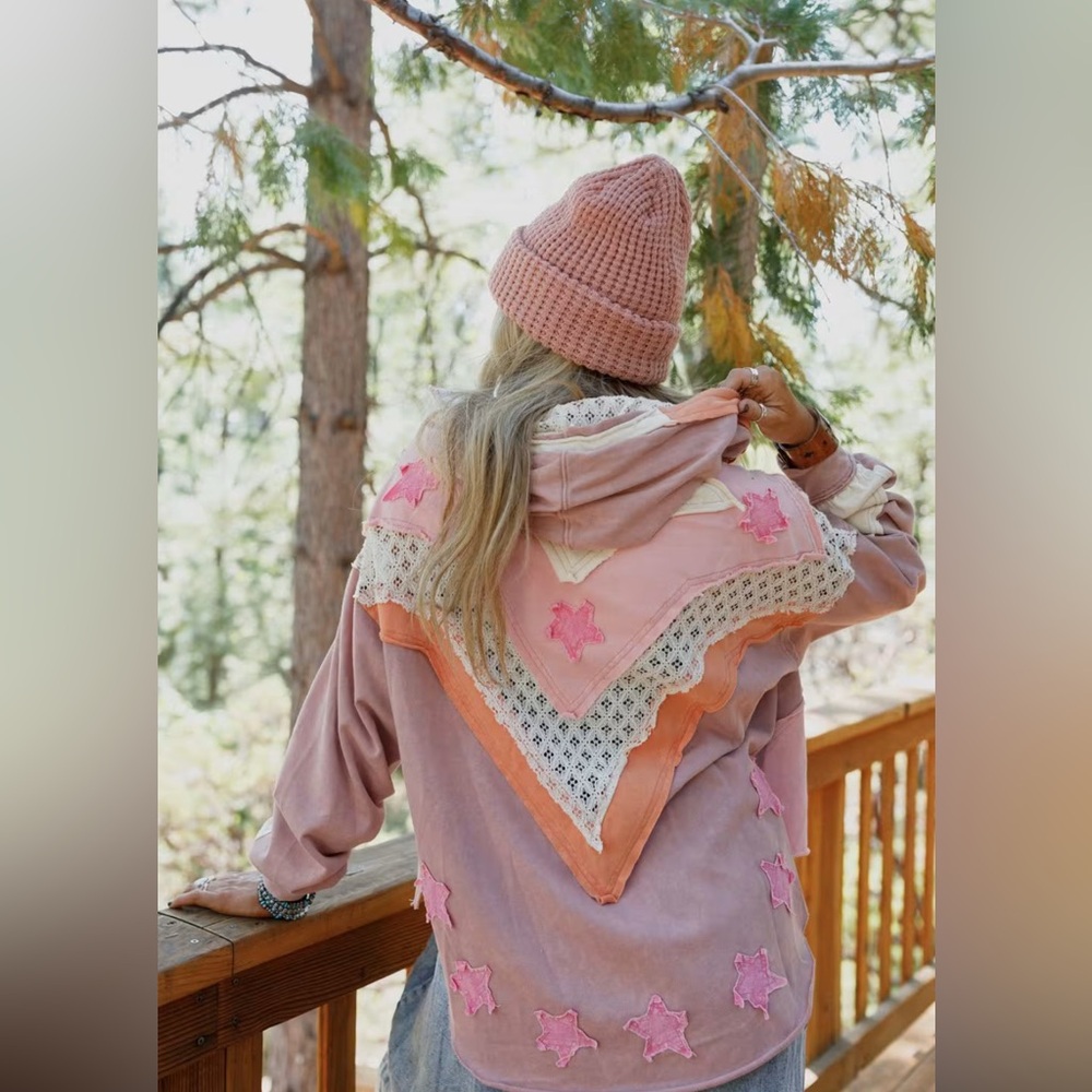 Oli & Hali Boho Pink And Cream Star Patchwork Jac… - image 2